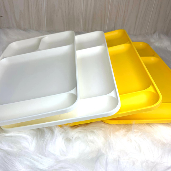 Tupperware Dining Tupperware Divided Lunch Trays Lot Of 4 Yellow White Tv Kids Camping